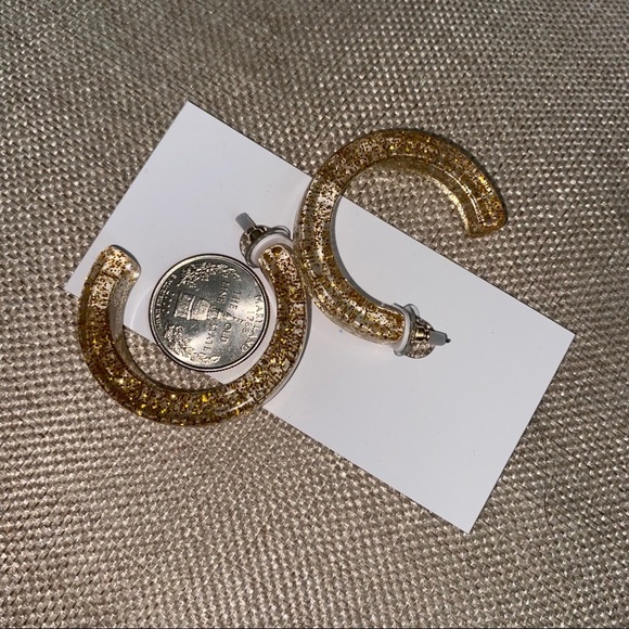 NWOT Clear and Gold Glitter Hoop Statement Earrings - Picture 3 of 3